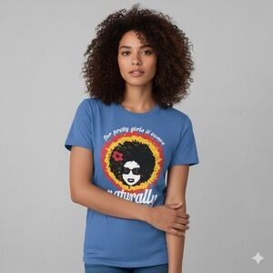 Pretty Girls It Comes Naturally Graphic Tee Blue Afro‎ Woman Sunglasses Shirt